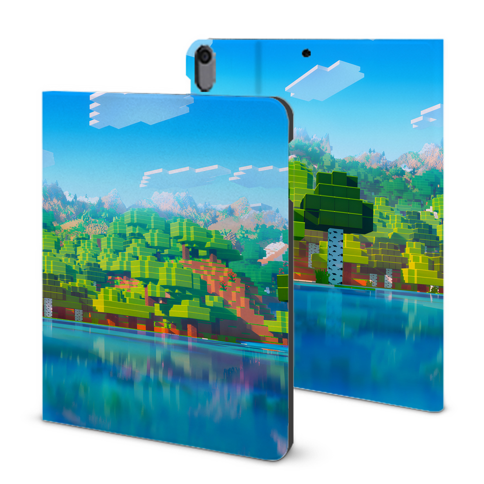 （画像用） マインクラフト ブロックの世界 Minecraft MC Block world IPad ケース ブック型 PUレザー TPU 耐衝撃 軽量 薄型 ペン収納なし 全面保護 IPad 各モデル対応